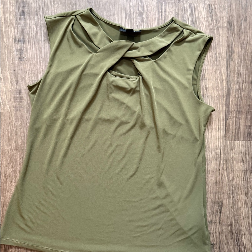 Attention Olive Green Twist Neck Blouse